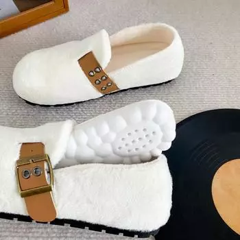B3516 latex insole/lazy winter little white shoes women s board shoes Mao Mao shoes winter warm cotton shoes 2024 new 35 чёрный