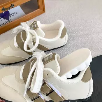 B3517 бархатные пуховые туфли женские туфли кроссовки маленькие белые туфли немецкие кроссовки 2024 новые зимние популярные теплые хлопковые туфли 35 бежевый