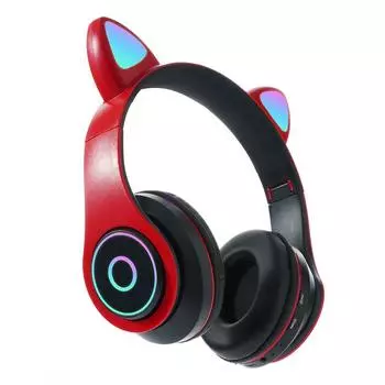 B39 Милая гарнитура с кошачьими ушками, беспроводные складные игровые наушники BT5.0 со вспышкой RGB, наушники TF красный