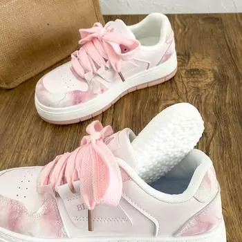 B529 latex insole/thick baseplate shoes women s shoes niche design printing 2025 new spring board shoes bread shoes 35 жёлтый