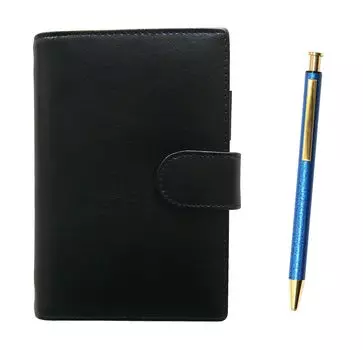 B7 cowhide mini system lizard with a blue ballpoint pen set Eco-friendly notebook, black, NQ26, all-metal finish, knock-type (T23-LS002B-NQ26B-L) синий