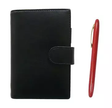 B7 cowhide mini system notebook in with an Brasda Capo rotating ballpoint pen in Hysteric Red Eco-friendly black, all-brass (T23-LS002B-JT12)