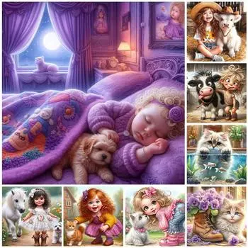 B # 5D DIY Полный круглый дрель Алмазная картина Мультфильм Комплект Домашний декор Художественное ремесло sz5314