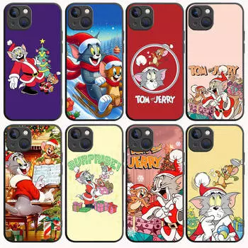 B-65 Рождественский чехол с изображением кошки и мышки, черный для Redmi 10A 10C 12C 13C 9A 9C 9T A3X Note 10 9 9S 10S iPhone 11 12 13 14 15 16 X XS Pro Max Mini 7 8 Plus XR Xiaomi Poco F6 эбеновый