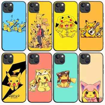 B-77 милый черный чехол Pikchu для Redmi 10A 10C 12C 13C 9A 9C 9T A3X Note 10 9 9S 10S iPhone 11 12 13 14 15 16 X XS Pro Max Mini 7 8 Plus XR Redmi Note 11S 4G бездна