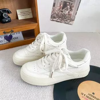 B-8976 personalized shoelaces niche white shoes women s leather surface board shoes women s shoes 2024 new ins trendy casual shoes 35 бежевый