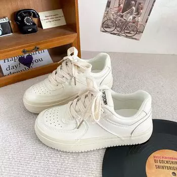 B-9113 thick-soled white shoes women s autumn 2024 new casual ins trendy leather surface niche original versatile board shoes 35 чёрный