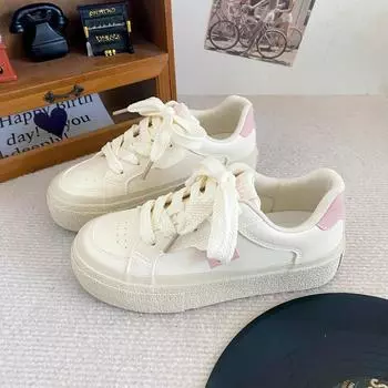 B-9278 латексная стелька/платформа белые туфли женские 2024 новые женские туфли нишевая круглая носовая часть плоская подошва повседневные туфли для скейтбординга 35 бежевый