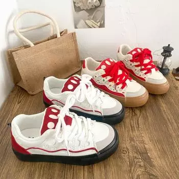 B-9339 Cream New Color/Latex Insole/Platform Bread Shoes Women/Board Shoes/Little White Shoes/Casual Women s Shoes 35