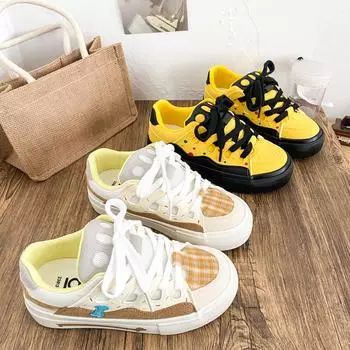 B-9339 Pumpkin Yellow 2025 Spring/Latex Insoles/Platform Bread Shoes Women s Board Shoes White Shoes/Casual Shoes 35
