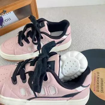 B-9355 латексная стелька/толстая подошва из допамина, женская обувь, осень 2024, новые нишевые туфли для хлеба, белые туфли 35 розовый