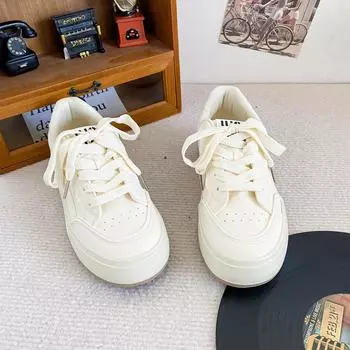 B-9357 pure white leather board shoes women s platform autumn 2024 new versatile student ins tide little white shoes 35 бежевый