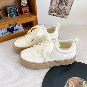 B-9358 Lace-up leather surface autumn 2024 new little white shoes women s casual shoes leather surface versatile student classic board 35