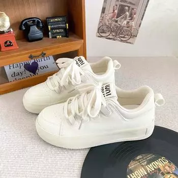B-9366 dopamine thick baseplate shoes women s shoes 2024 new flat bottom niche ins trendy design sense white shoes women 35 розовый