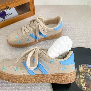 B-9371 латексная стелька/цветочный дизайн, кроссовки для досок, женские, на плоской подошве, 2024, новые повседневные немецкие кроссовки со шнуровкой 35