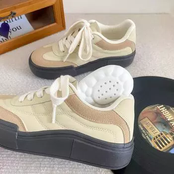 B-9373 latex insole/autumn 2024 new board shoes women s niche round head lace-up casual explosive bread shoes 35