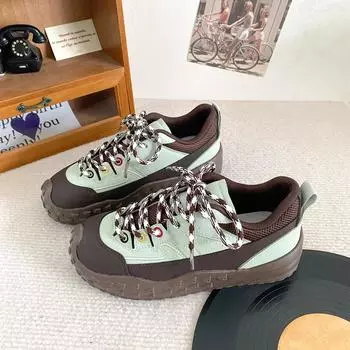 B-9389 original design niche ins tide 2024 new board shoes women s shoes round head casual shoes sports style thick sole 35