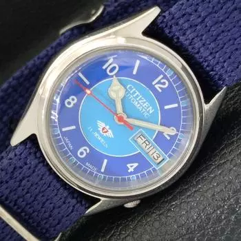 Б/У АВТОМАТИЧЕСКИЕ МУЖСКИЕ ЧАСЫ CITIZEN 8200 JAPAN DAY&DATE СИНЕГО ЦИФЕРБЛАТА a432592-2 R112-a432592