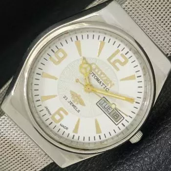 Б/У АВТОМАТИЧЕСКИЕ МУЖСКИЕ ЧАСЫ CITIZEN 8200 JAPAN DAY&DATE С БЕЛЫМ ЦИФЕРБЛАТОМ A431436-2 R107-a431436