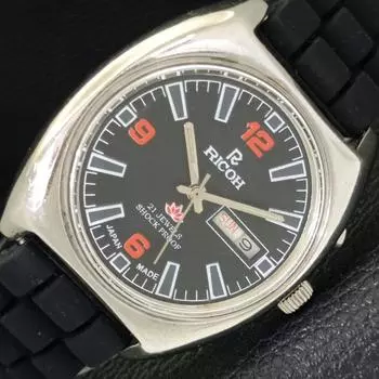 Б/У АВТОМАТИЧЕСКИЕ МУЖСКИЕ ЧАСЫ RICOH R31 JAPAN DAY&DATE С ЧЕРНЫМ ЦИФЕРБЛАТОМ a433088-2 R114-a433088