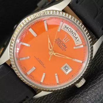 Б/У АВТОМАТИЧЕСКИЕ МУЖСКИЕ ЧАСЫ RICOH R31 JAPAN DAY&DATE ОРАНЖЕВОГО ЦВЕТА С ЦИФЕРБЛАТОМ a433096-2 R114-a433096