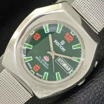 Б/У АВТОМАТИЧЕСКИЕ МУЖСКИЕ ЧАСЫ RICOH R31 JAPAN DAY&DATE ЗЕЛЕНОГО ЦИФЕРБЛАТА a433083-2 R114-a433083
