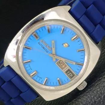 Б/У автоматические мужские часы ENICAR SWISS 167 с циферблатом цвета «небесно-голубой» a430115-2 R101-a430115