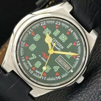 Б/у CITIZEN AUTOMATIC 8200 JAPAN MENS DAY&DATE ЦИФЕРБЛАТ ЗЕЛЕНОГО ЦВЕТА A432387-2 R111-a432387