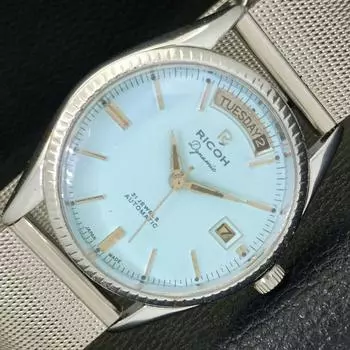 Б/У ДЕНЬ @ 12 RICOH R31 АВТОМАТИЧЕСКИЕ ЯПОНСКИЕ МУЖСКИЕ ЧАСЫ С БИРЮЗОВЫМ ЦИФЕРБЛАТОМ a432215-2 R110-a432215