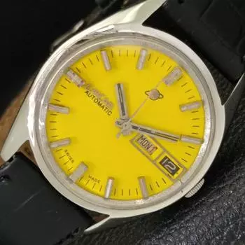 Б/у ENICAR AUTOMATIC 1147 ШВЕЙЦАРСКИЕ МУЖСКИЕ ЧАСЫ DAY&DATE ЖЕЛТОГО ЦВЕТА С ЦИФЕРБЛАТОМ a432172-2 R110-a432172