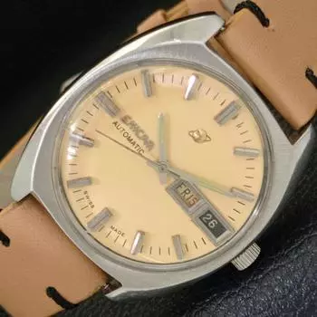 Б/У ENICAR AUTOMATIC 167 ШВЕЙЦАРСКИЕ МУЖСКИЕ ЧАСЫ DAY&DATE БЕЖЕВОГО ЦВЕТА a432795-2 R113-a432795