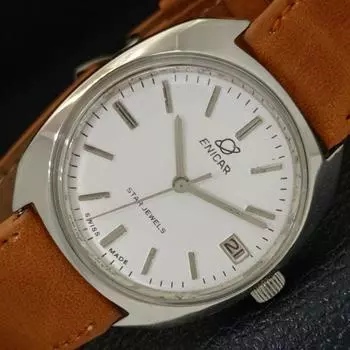 Б/у ENICAR STAR JEWELS AUTOMATIC 1145 ШВЕЙЦАРСКИЕ МУЖСКИЕ ЧАСЫ С БЕЛЫМ ЦИФЕРБЛАТОМ a432168-2 R110-a432168