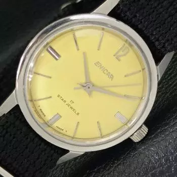 Б/у ENICAR STAR JEWELS МУЖСКИЕ ШВЕЙЦАРСКИЕ ЧАСЫ С ЖЕЛТЫМ ЦИФЕРБЛАТОМ a430108-2 R101-a430108