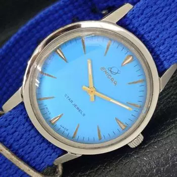 Б/у ENICAR STAR JEWELS МУЖСКИЕ ШВЕЙЦАРСКИЕ ЧАСЫ С РУЧНЫМ ЗАВОДОМ, ЦИФЕРБЛАТ НЕБЕСНО-ГОЛУБОГО ЦИФЕРБЛАТА a430109-2 R101-a430109