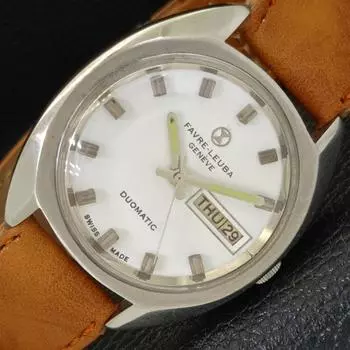 Б/У FAVRE LEUBA GENEVE DUOMATIC SWISS MENS DAY&DATE БЕЛЫЕ ЧАСЫ С ЦИФЕРБЛАТОМ a432157-2 R110-a432157