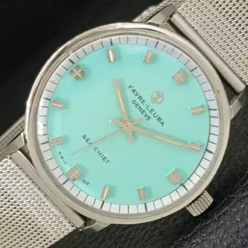 Б/У FAVRE LEUBA GENEVE SEA CHIEF SWISS МУЖСКИЕ ЧАСЫ С ЦИФЕРБЛАТОМ БИРЮЗОВОГО ЦВЕТА a432142-2 R110-a432142
