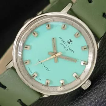 Б/У FAVRE LEUBA GENEVE SEA CHIEF SWISS МУЖСКИЕ ЧАСЫ С ЦИФЕРБЛАТОМ БИРЮЗОВОГО ЦВЕТА a432141-2 R110-a432141