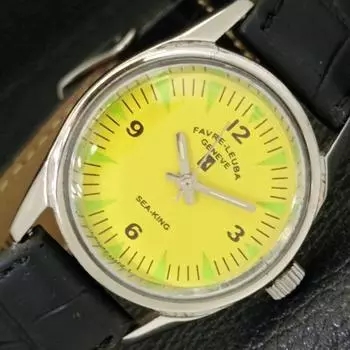 Б/У FAVRE LEUBA SEA KING МУЖСКИЕ ШВЕЙЦАРСКИЕ ЧАСЫ С РУЧНЫМ ЗАВОДОМ И ЖЕЛТЫМ ЦИФЕРБЛАТОМ a432544-2 R112-a432544