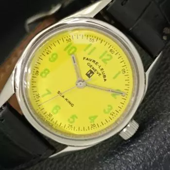 Б/У FAVRE LEUBA SEA KING ШВЕЙЦАРСКИЕ МУЖСКИЕ ЧАСЫ С РУЧНЫМ ЗАВОДОМ И ЖЕЛТЫМ ЦИФЕРБЛАТОМ A431413-2 R107-a431413