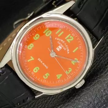 Б/У FAVRE LEUBA SEA KING SWISS МУЖСКИЕ ЧАСЫ С РУЧНЫМ ЗАВОДОМ, ОРАНЖЕВЫЙ ЦИФЕРБЛАТ A431418-2 R107-a431418