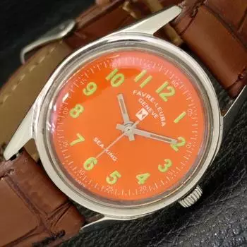 Б/У FAVRE LEUBA SEA KING SWISS MENS ЧАСЫ С РУЧНЫМ ЗАВОДОМ, ОРАНЖЕВЫЙ ЦИФЕРБЛАТ a432540-2 R112-a432540