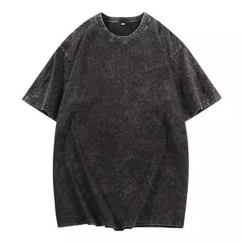 Б/у футболка из чистого хлопка с короткими рукавами, вощеная ретро-футболка с круглым вырезом и короткими рукавами XXL чёрный