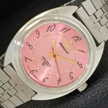 Б/у HMT индийские мужские часы с ручным заводом и розовым циферблатом a433003-2 R114-a433003