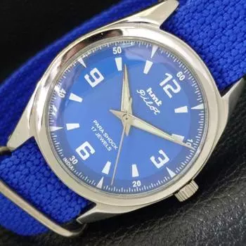 Б/у индийские мужские часы HMT PILOT с ручным заводом, синим циферблатом a432508-2 R112-a432508