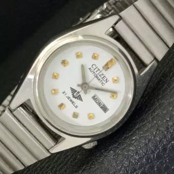 Б/У JAPAN CITIZEN AUTOMATIC 6651A ЖЕНСКИЕ ЧАСЫ DAY&DATE С БЕЛЫМ ЦИФЕРБЛАТОМ a432234-2 R110-a432234