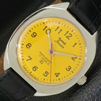 Б/У КЛАССИЧЕСКИЕ ЧАСЫ HMT JANATA WINDING С ЖЕЛТЫМ ЦИФЕРБЛАТОМ ДЛЯ МУЖЧИН a430010-2 R101-a430010