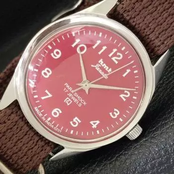 Б/У КЛАССИЧЕСКИЕ МУЖСКИЕ ЧАСЫ HMT JANATA С РУЧНЫМ ЗАВОДОМ И КРАСНЫМ ЦИФЕРБЛАТОМ a430040-2 R101-a430040