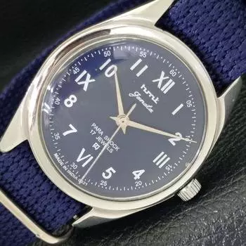 Б/У КЛАССИЧЕСКИЕ МУЖСКИЕ ЧАСЫ HMT JANATA С РУЧНЫМ ЗАВОДОМ, СИНИЙ ЦИФЕРБЛАТ a430014-2 R101-a430014