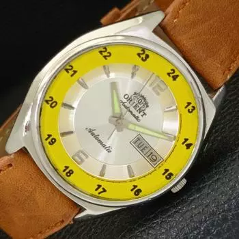 Б/у мужские автоматические японские часы ORIENT DAY&DATE с серебристым циферблатом a432867-2 R113-a432867