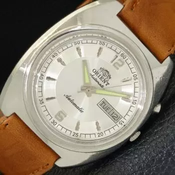 Б/у мужские автоматические японские часы ORIENT DAY&DATE с серебристым циферблатом a432863-2 R113-a432863